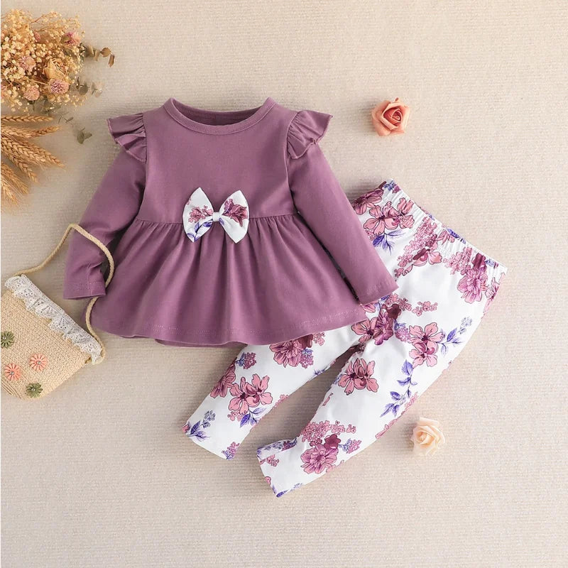 The Lyla - Baby Girl Long Sleeve Blouse and Floral Long Pants Outfit