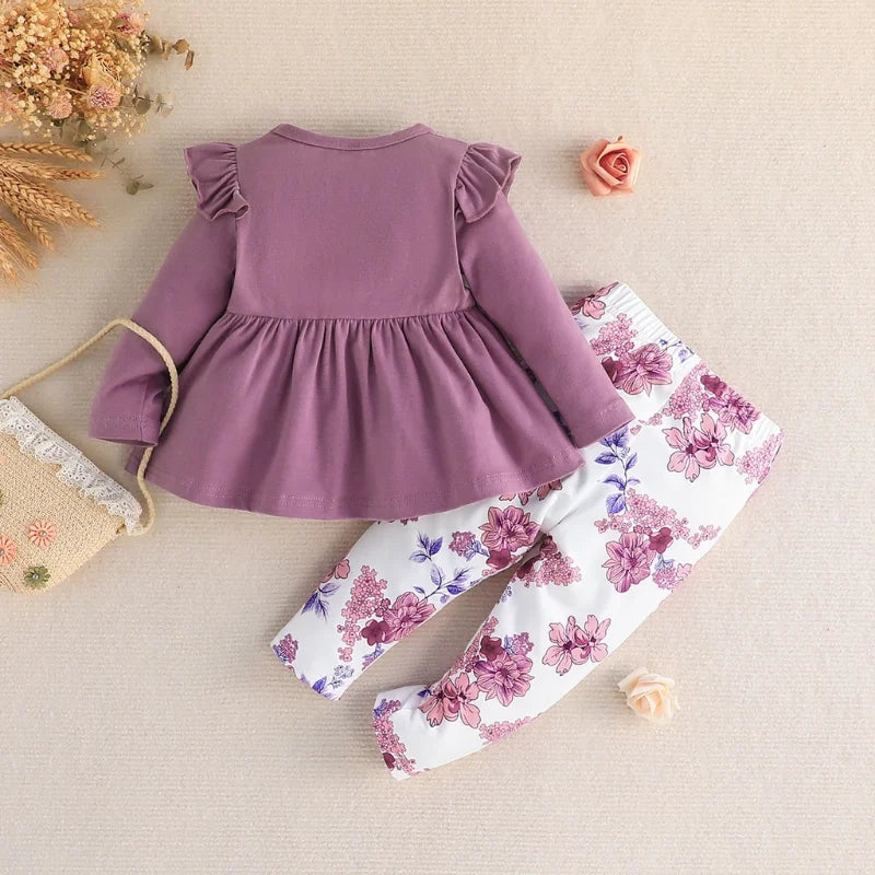 The Lyla - Baby Girl Long Sleeve Blouse and Floral Long Pants Outfit