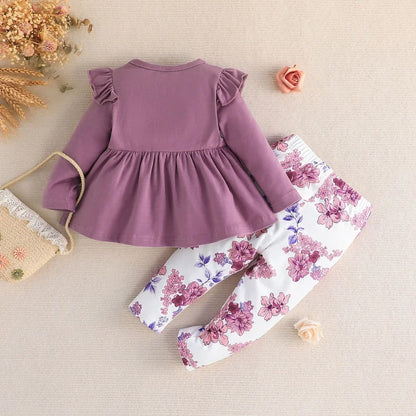 The Lyla - Baby Girl Long Sleeve Blouse and Floral Long Pants Outfit