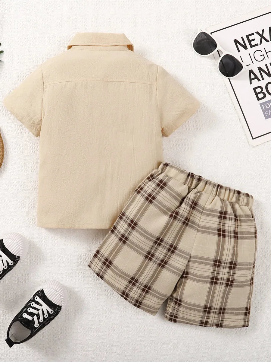 The Greyson - Baby Boy Short Sleeved Solid Color Shirt with Bow Tie + Shorts