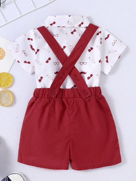 The Ryan - Short Sleeve Bodysuit with Bow + Suspender Pants