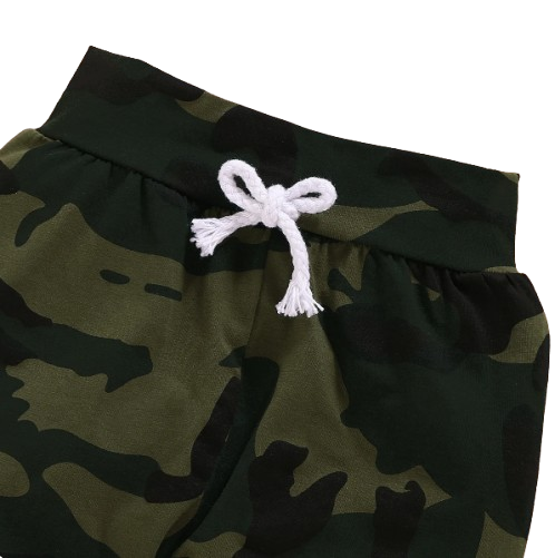 The Arbor - Mama's Boy Letter Print Bodysuit + Camouflage Pants