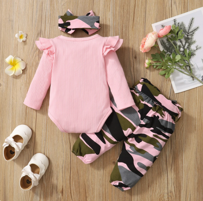 The Alva - Pink Romper + Camouflage Pants