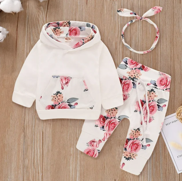 The Courtney - Floral Hooded Top + Pants + Headband