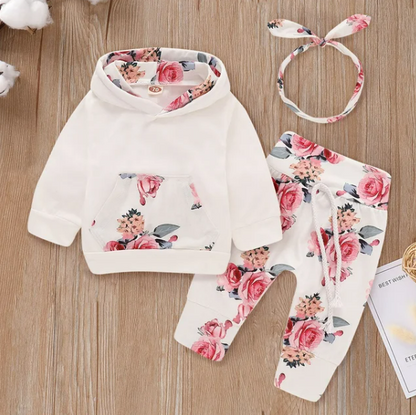 The Courtney - Floral Hooded Top + Pants + Headband