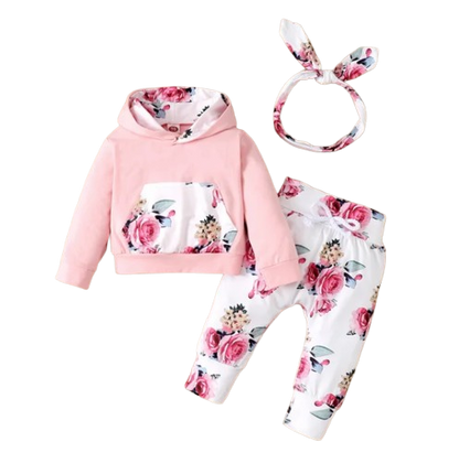 The Courtney - Floral Hooded Top + Pants + Headband