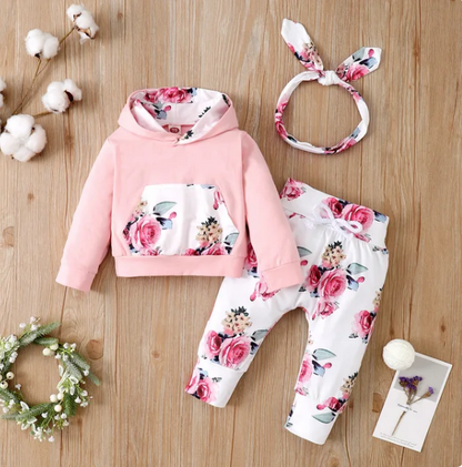 The Courtney - Floral Hooded Top + Pants + Headband