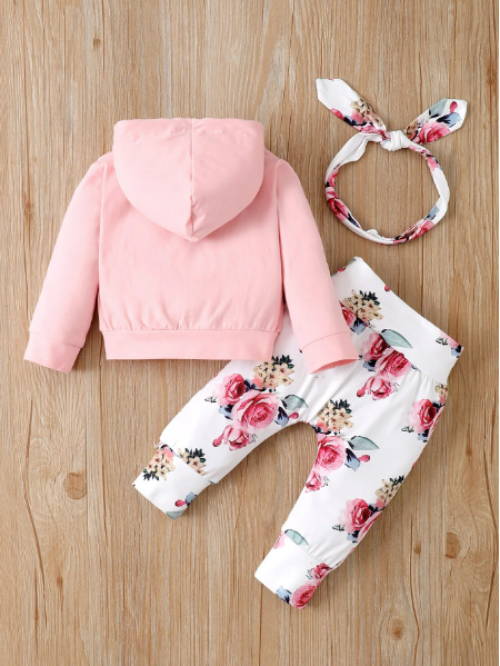 The Courtney - Floral Hooded Top + Pants + Headband