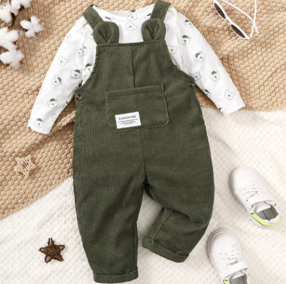 The Darcy - Bear Print + Green Jumpsuit