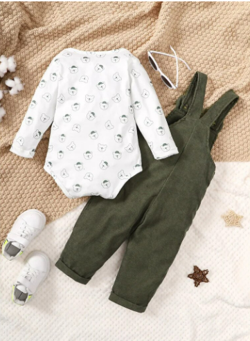 The Darcy - Bear Print + Green Jumpsuit