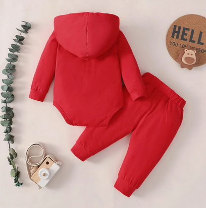 The Hollis - Baby Unisex Red Little Boss Hoodie + Pants