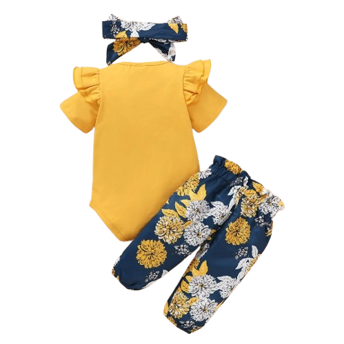 The Kendall - Yellow Romper Tops + Floral Pants + Headband