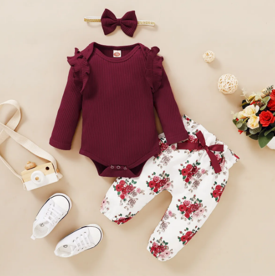 The Kit - Maroon Tops + Floral Pants + Headband