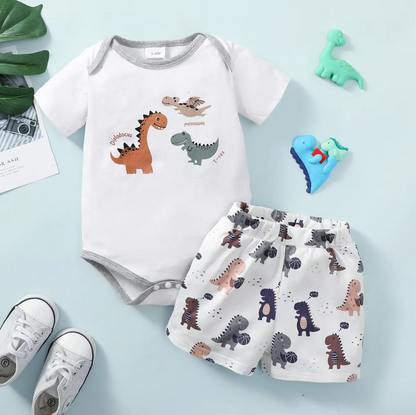 The Isaac - Dinosaur Print Bodysuit + Shorts Set