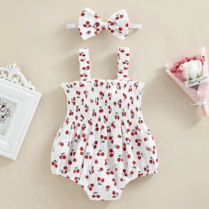 The Lila - Carrot Print Sleeveless Romper + Headband