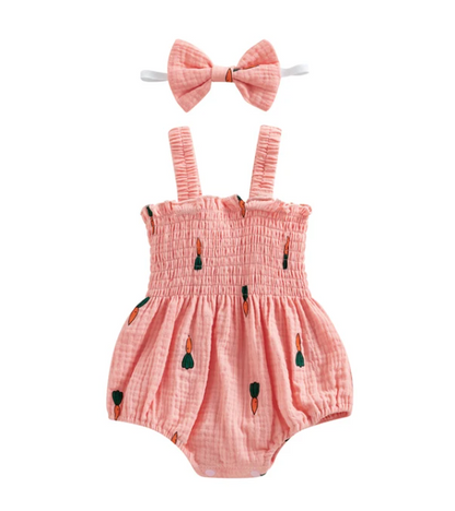 The Lila - Carrot Print Sleeveless Romper + Headband