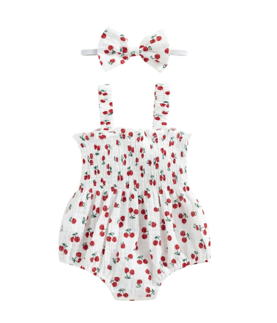 The Lila - Carrot Print Sleeveless Romper + Headband