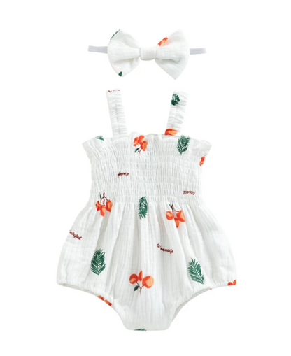 The Lila - Carrot Print Sleeveless Romper + Headband