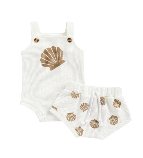 The Jordyn - Shell Print Strap Button Plaid Knitted Bodysuits + Shorts