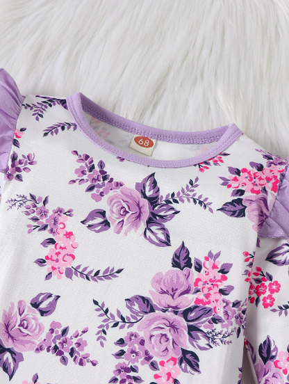 The Leila - Violet Floral Print Romper + Bow Hairband