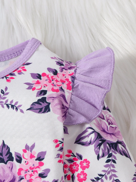 The Leila - Violet Floral Print Romper + Bow Hairband