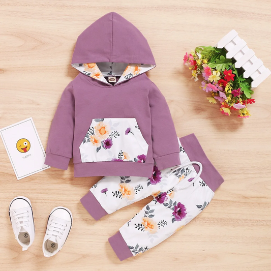 The Eliana - Violet Hooded Long Sleeve Tops + Floral Pants