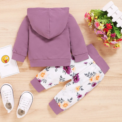 The Eliana - Violet Hooded Long Sleeve Tops + Floral Pants