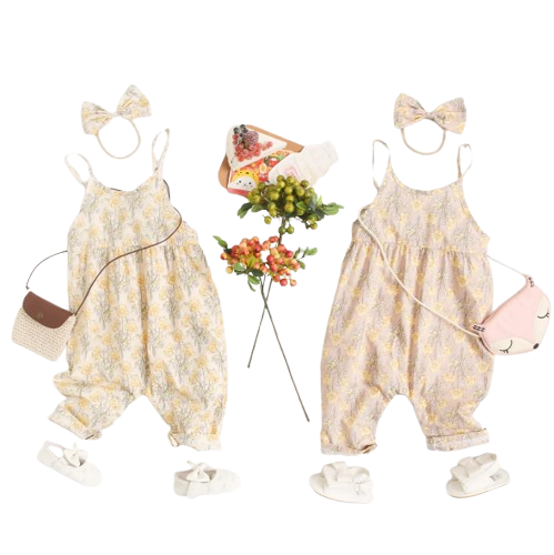 The Ivy - Floral Cotton Romper with Headband