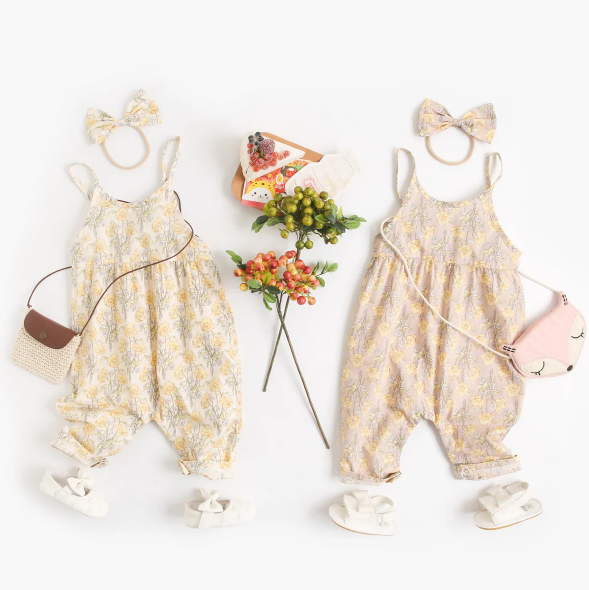 The Ivy - Floral Cotton Romper with Headband