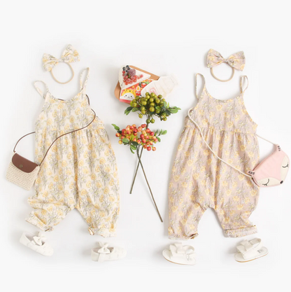 The Ivy - Floral Cotton Romper with Headband