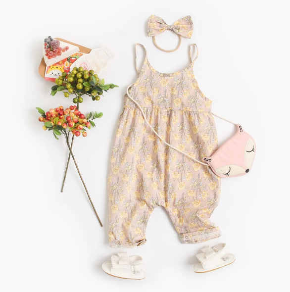 The Ivy - Floral Cotton Romper with Headband