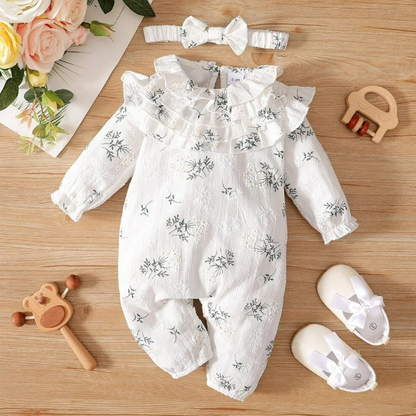 The Georgina - Flower & Lotus Leaf Long Sleeve Jumpsuit with Headband