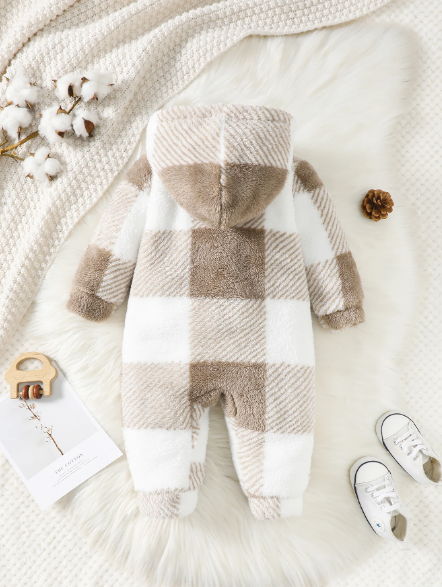 The Genesis - Plaid Hooded Romper Warm Bodysuit