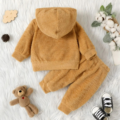 The Ezra - Brown Plush Bear Embroidered Hooded Long Sleeve Tops + Pants