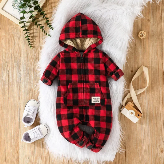 The Scout - Red & Black Checkered Hooded Onesie