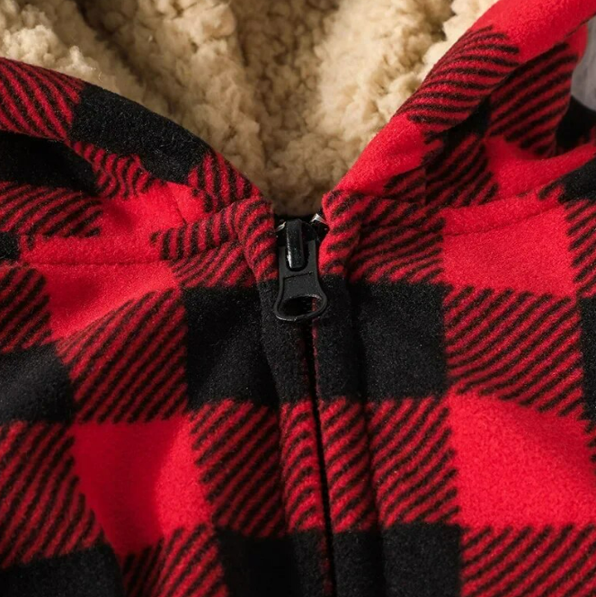 The Scout - Red & Black Checkered Hooded Onesie