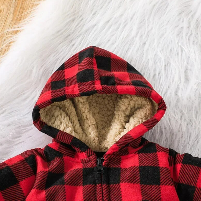 The Scout - Red & Black Checkered Hooded Onesie