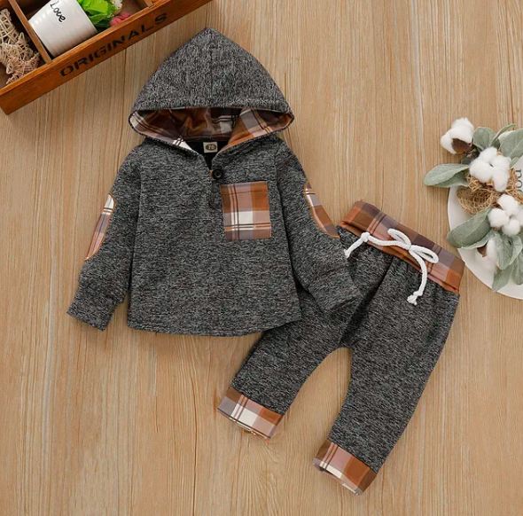 The Darian - Baby Cute Stitching Hooded Sweatshirt & Pants Set