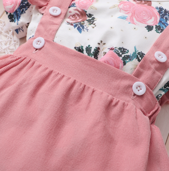 The Milan - Baby Pink Dress Short Sleeve + Floral Bodysuit + Suspender Skirt + Headband