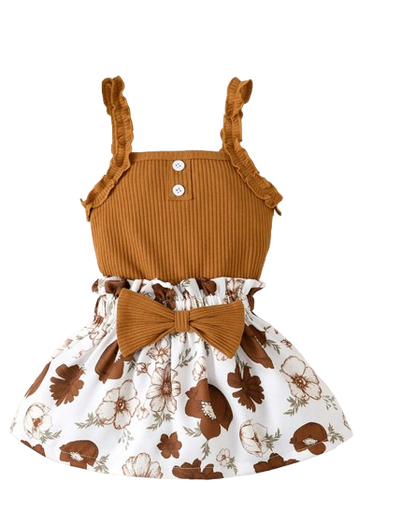 The Jaylin - Baby Brown Sleeveless Romper + Floral Skirt + Headband