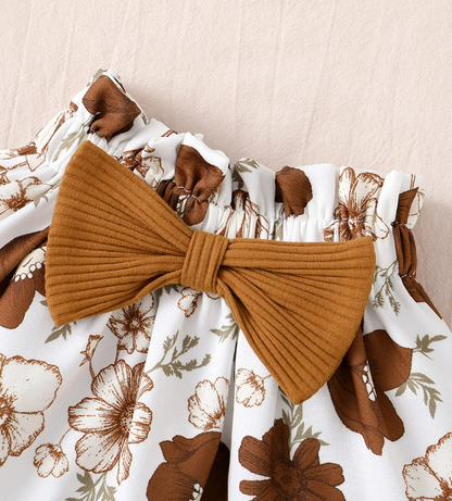 The Jaylin - Baby Brown Sleeveless Romper + Floral Skirt + Headband