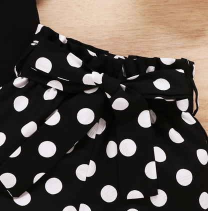 The Rachel - Baby Black Short Sleeve Tops + Polka Dot Shorts + Headband