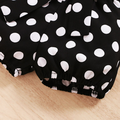 The Rachel - Baby Black Short Sleeve Tops + Polka Dot Shorts + Headband