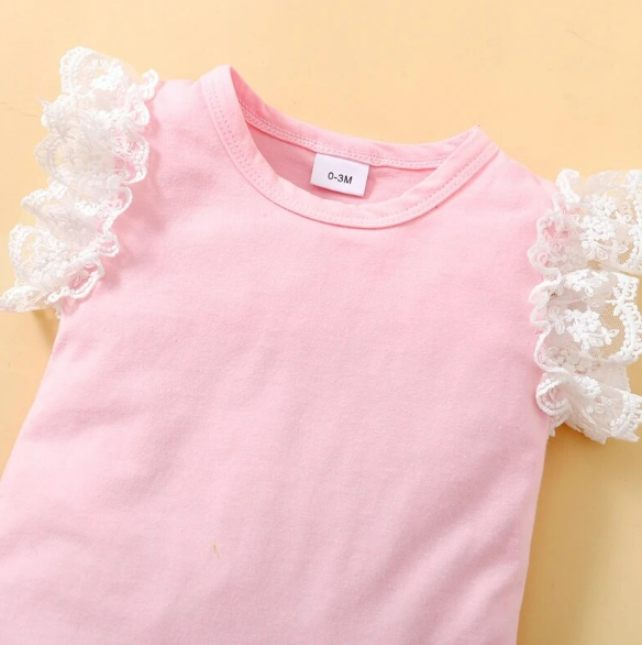 The Rose - Baby Pink Solid Colour Tops + Floral Skirt + Headband