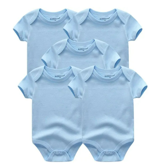 The Zena - 5pcs Unisex Cotton Rompers - Plain Blue Set