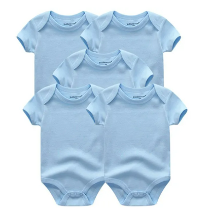 The Zena - 5pcs Unisex Cotton Rompers - Plain Blue Set