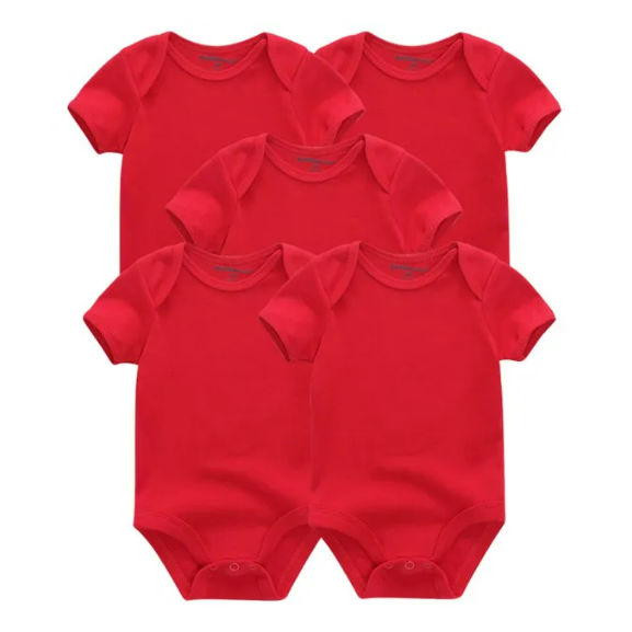 The Zena - 5pcs Unisex Cotton Rompers - Plain Red Set