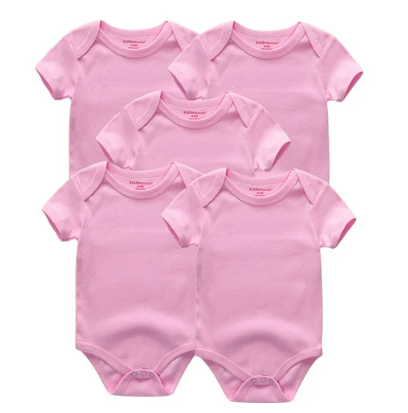 The Zena - 5pcs Unisex Cotton Rompers - Plain Pink Set