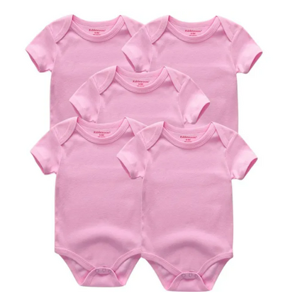 The Zena - 5pcs Unisex Cotton Rompers - Plain Pink Set