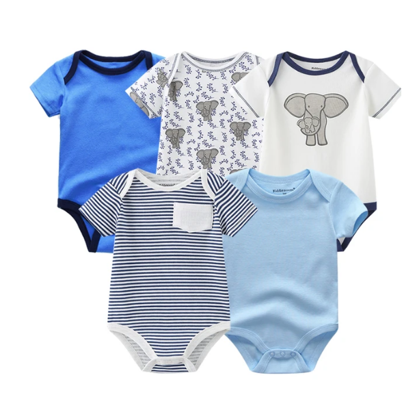 The Zena - 5pcs Unisex Cotton Rompers - Elephant Set